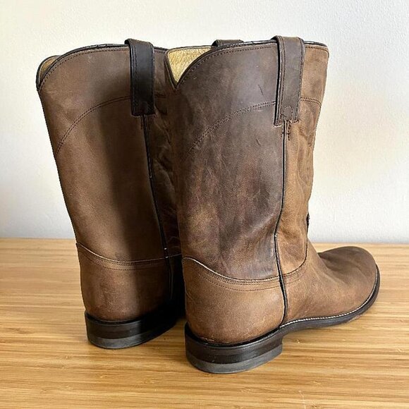 Brown Leather Justin Cowboy Boots Size 12B Men\'s main image 5